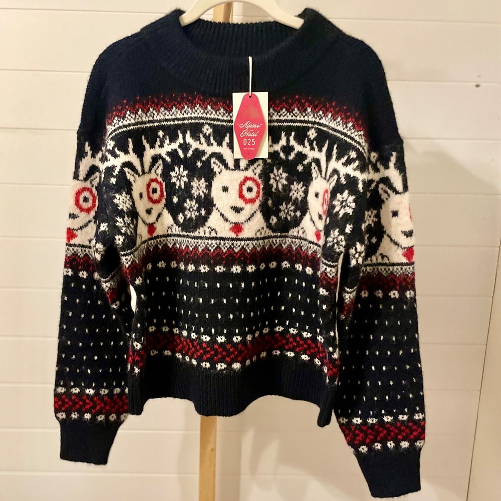 Universal Thread Womens Fair Isle Target Bullseye Dog Holiday Sweater‎ Navy XS